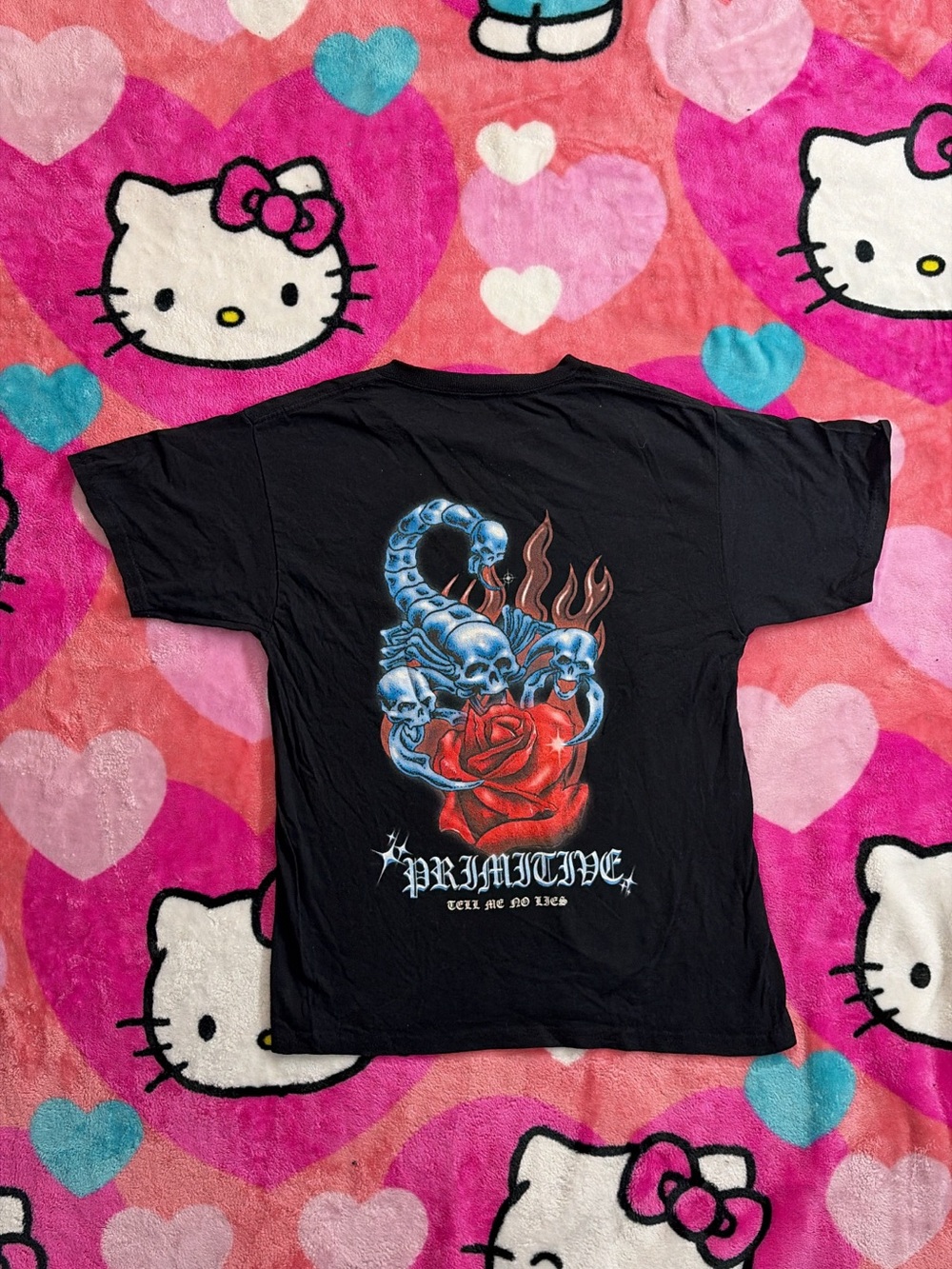 Primitive Black Tee with Blue Script Accent